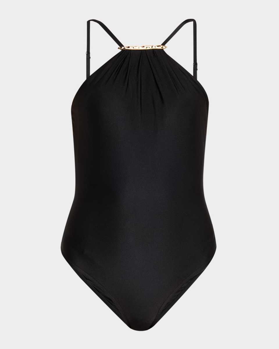 Ruched Halter One-Piece Swimsuit